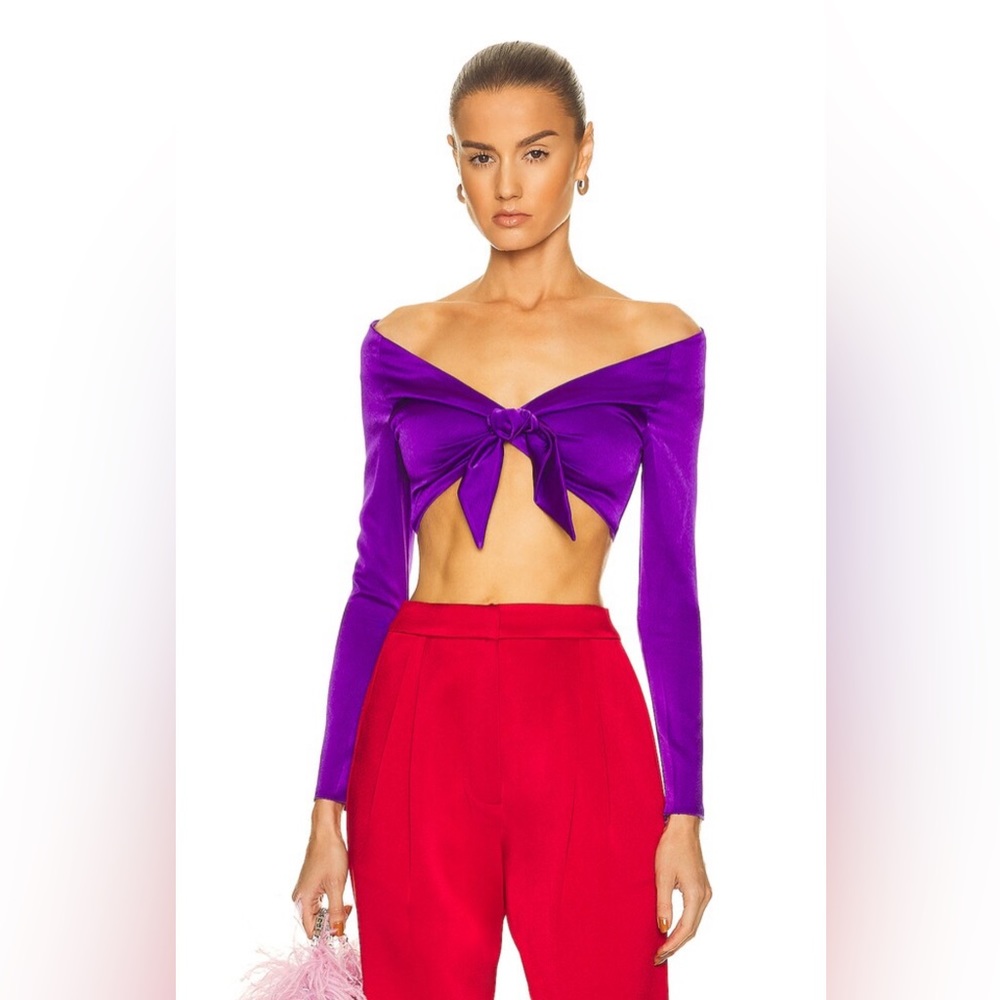 Off the shoulder bow Tie Crop Top by Alex Perry